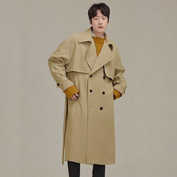 Men's Double Breasted Temperament Loose Trench Coat