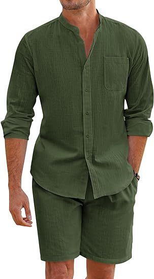 Men's Summer Two-piece Polyester Button Shirt
