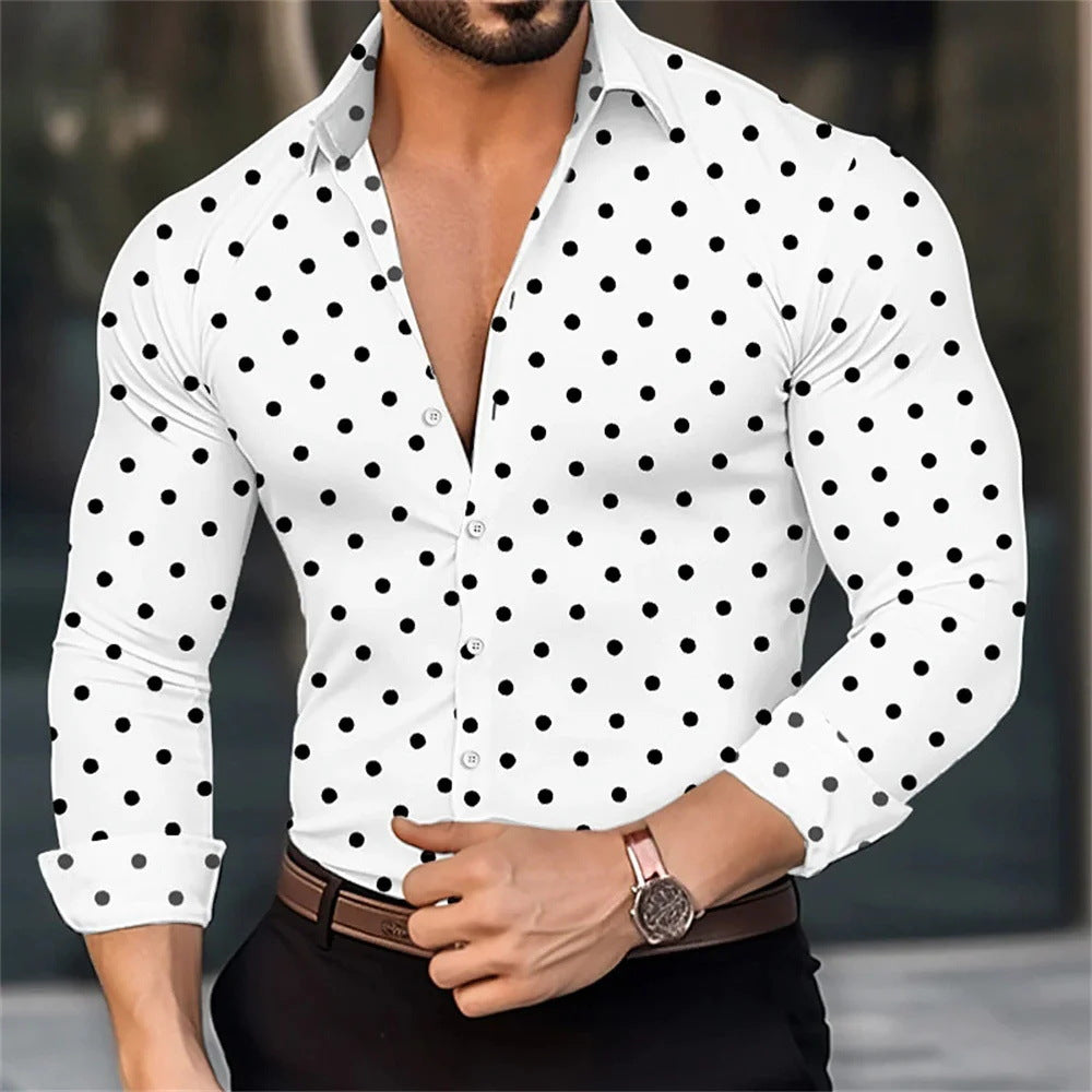 3D Polka-dot Loose-fitting Long Sleeve Printed Shirt