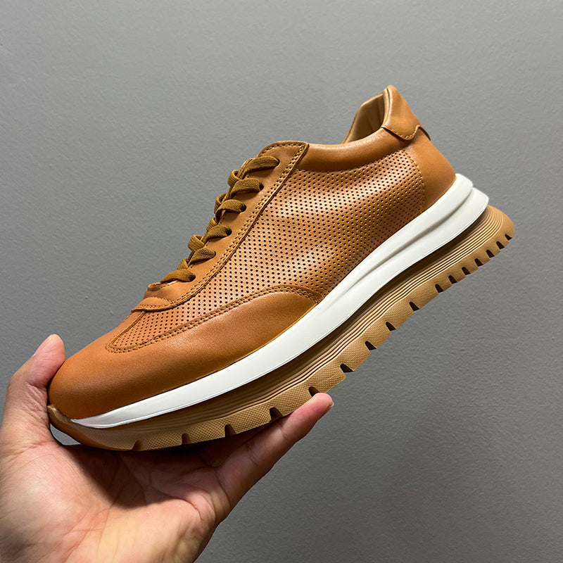 Genuine Leather Breathable Hollow Men's High-end Platform Casual Leather Shoes