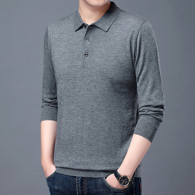 Spring And Autumn Men's Long Sleeves Base Shirt With Wool Top