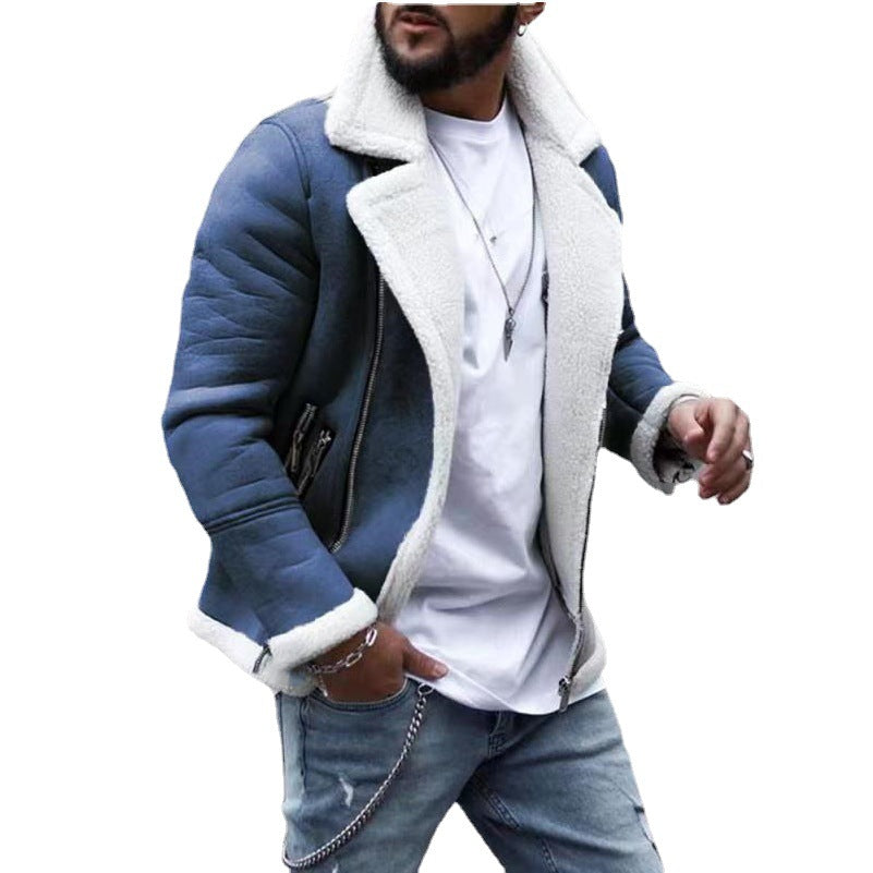Lamb Wool Lapel winter Warm Jacket men
