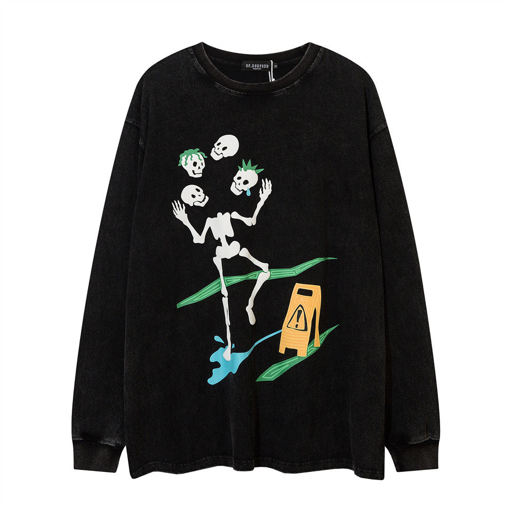 Cartoon Casual Skull Backing Round Neck Bodysuit Male