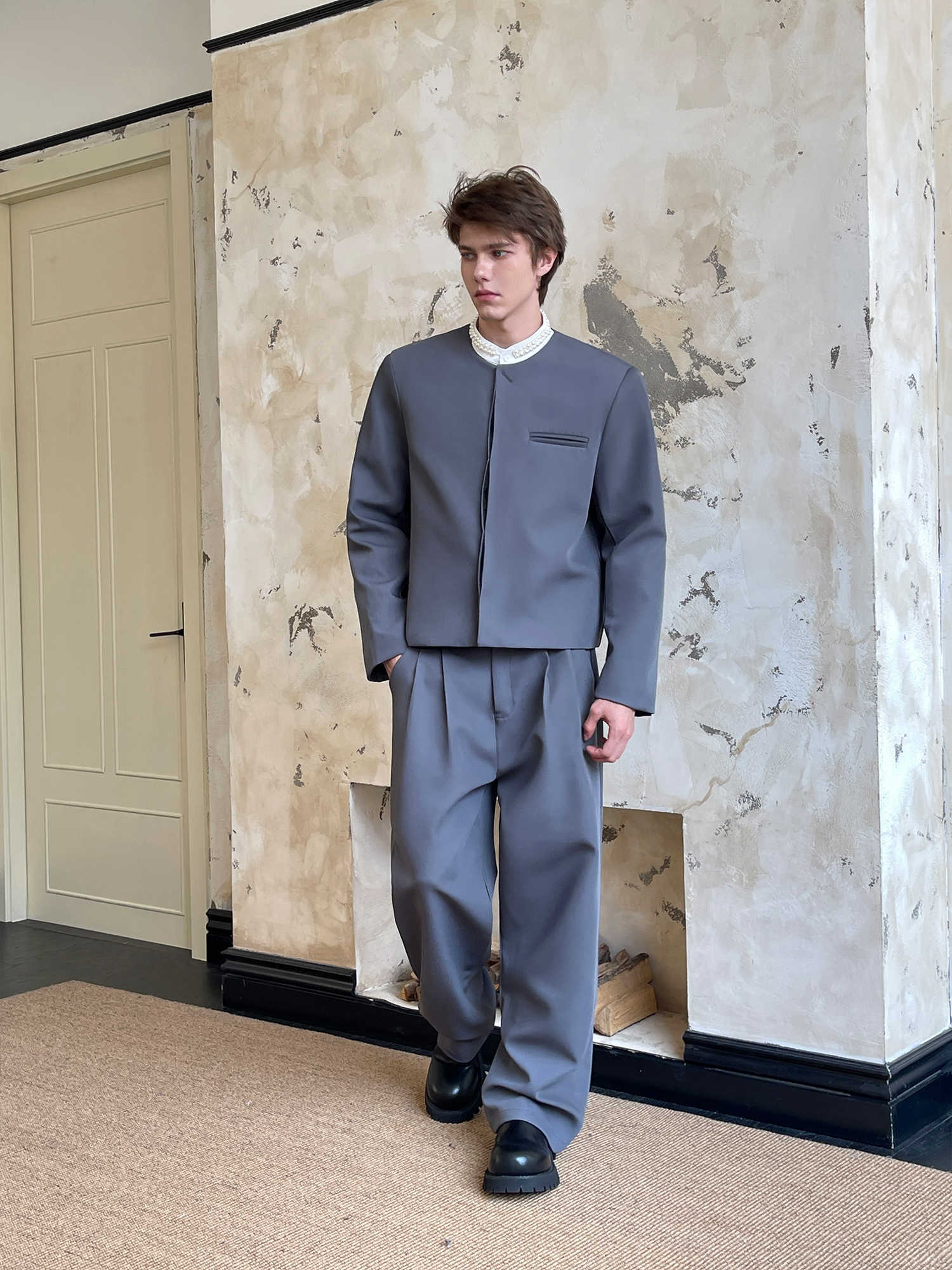 Solid Color Minimalist High-grade Wide Shoulder Temperament Suit Set