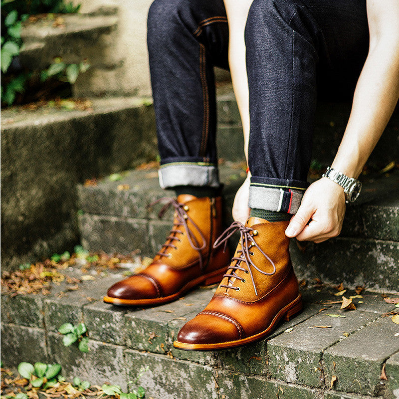 Three-Joint Lace-Up High-Top Casual Leather Boots