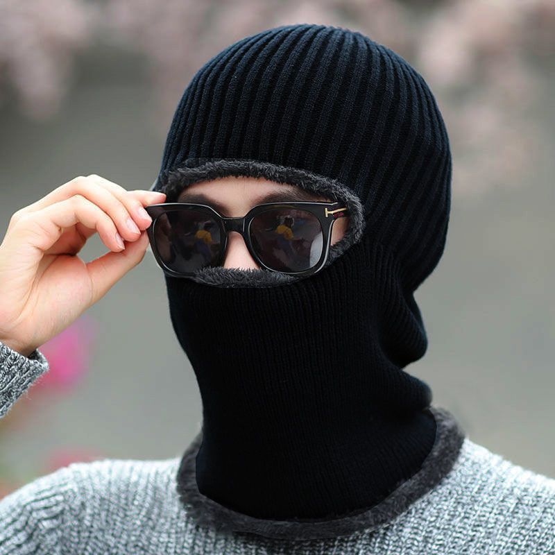 Hat Men's Winter One-piece Knitted Hat Pullover Mask Integrated