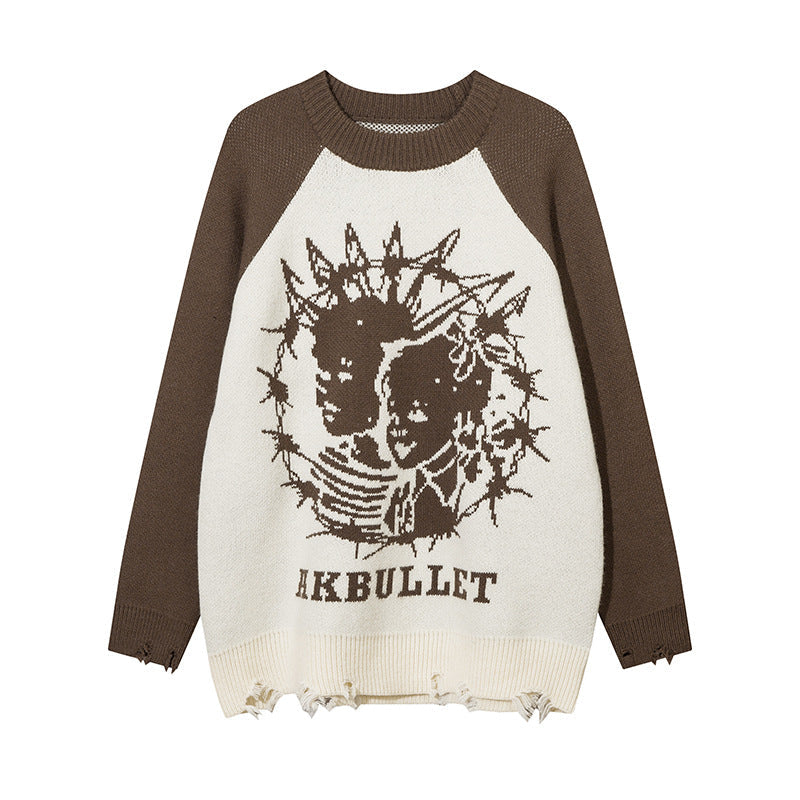 Portrait Jacquard Round Neck Sweater For Men
