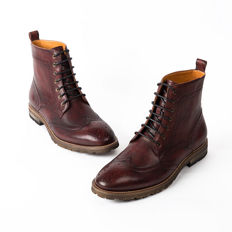 First Layer Cowhide Men's High-top Leather Boots Men's British Brock Martin Boots