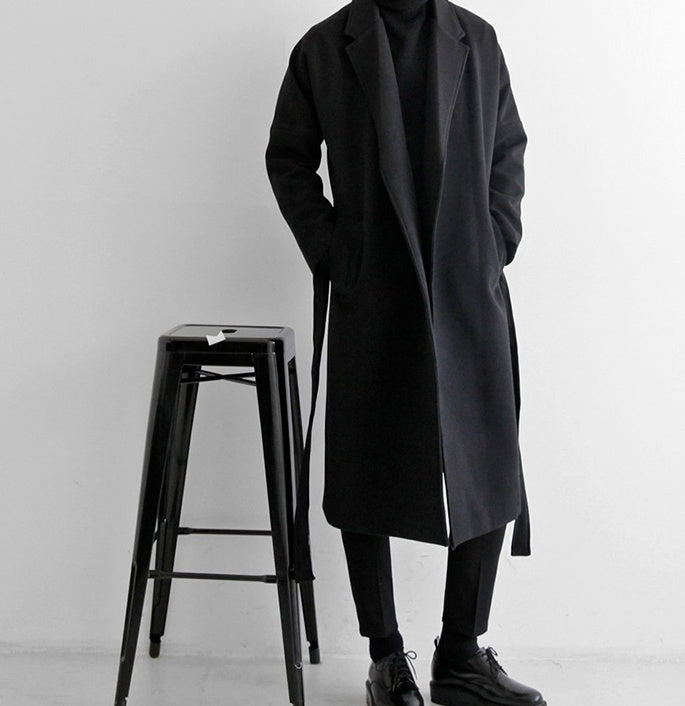 Autumn and winter woolen windbreaker men's long over the knee Korean version of the coat male long section of the young loose woolen coat tide