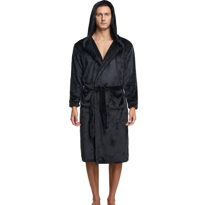 Couple Hooded Flannel Robes For Autumn And Winter