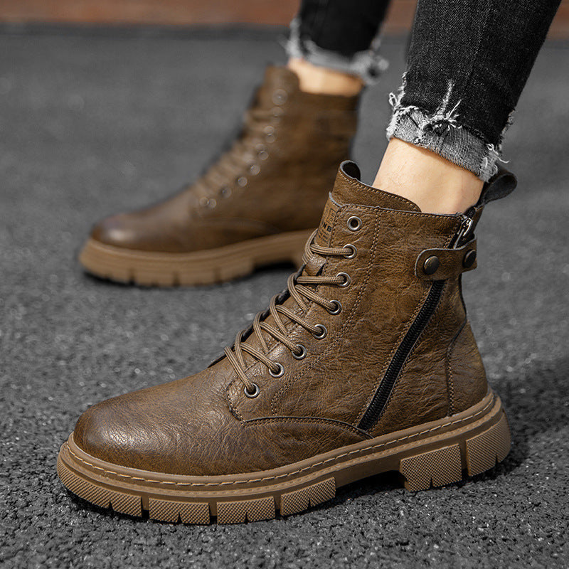 Wear-resistant High-top Zipper Casual Leather Shoes