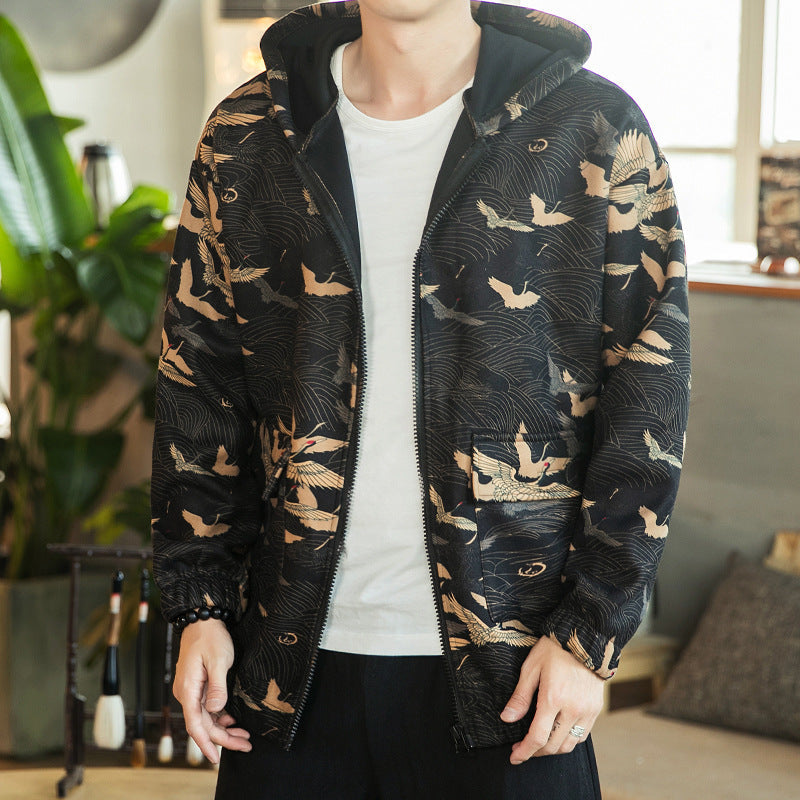 Floral hooded jacket men