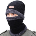 Winter Hat Men's Warm Ear Protection Fleece Knitted Hat Thickened Scarf Two-piece Set