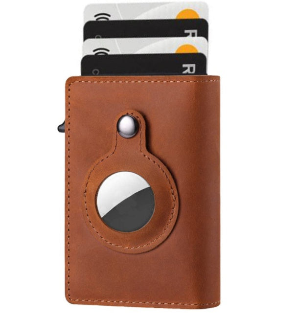 AirTag Wallet Anti Theft Bullet Card Bag Multi-functional Rfid Card Holder Men's Leather Slim Wallets For Airtag
