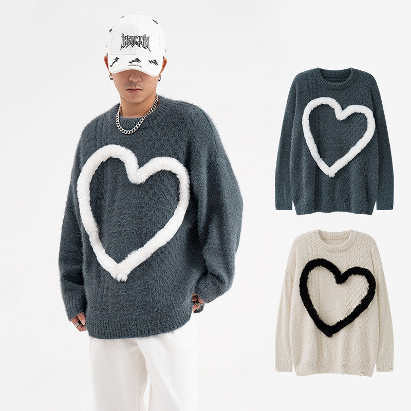 Simple Contrast Color Three-dimensional Velvet Love Sweater