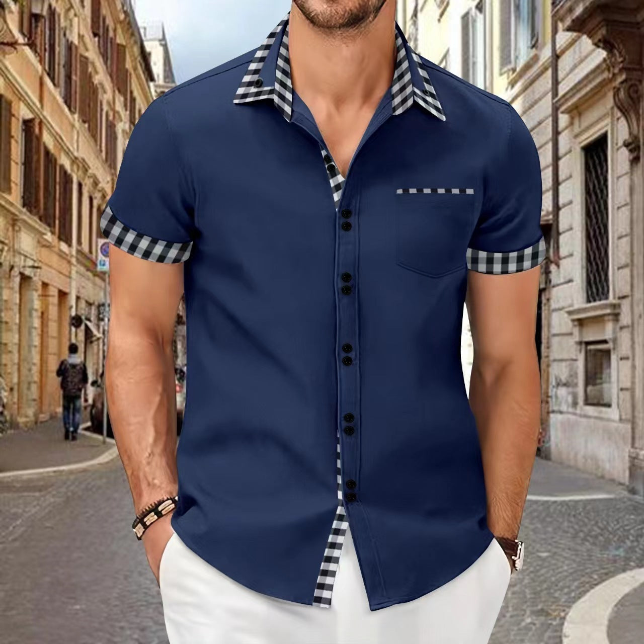 Men's Casual Pocket Stitching Contrast shirt