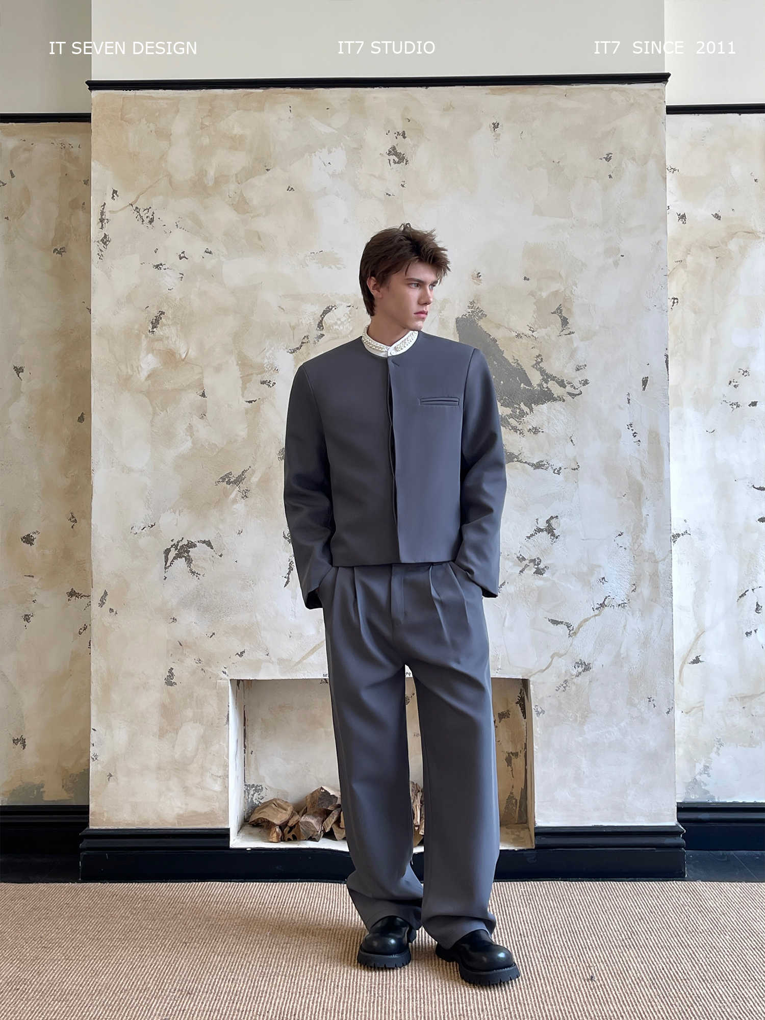 Solid Color Minimalist High-grade Wide Shoulder Temperament Suit Set