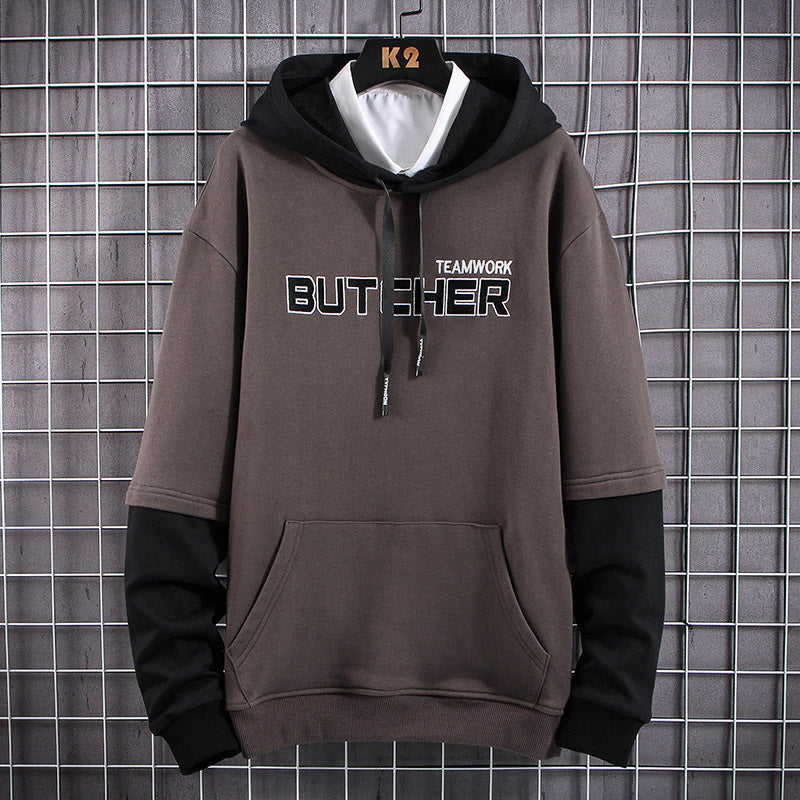 Sweater casual loose fake two piece long sleeve T-shirt hooded men's wear