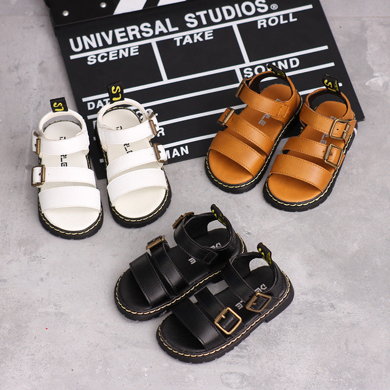 Children's Velcro Soft Soled Sandals With Metal Buttons