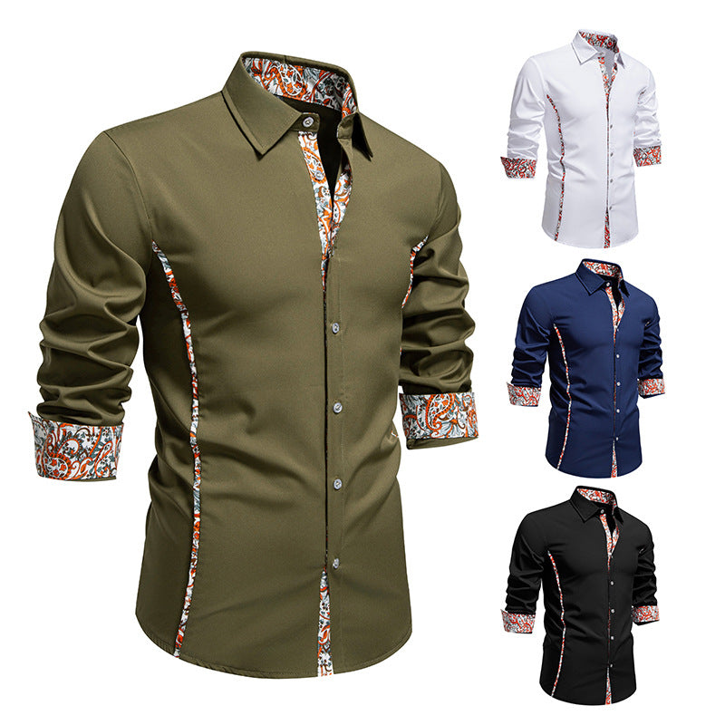 Casual Polo Collar Paisley Pattern Color Matching Casual Shirt