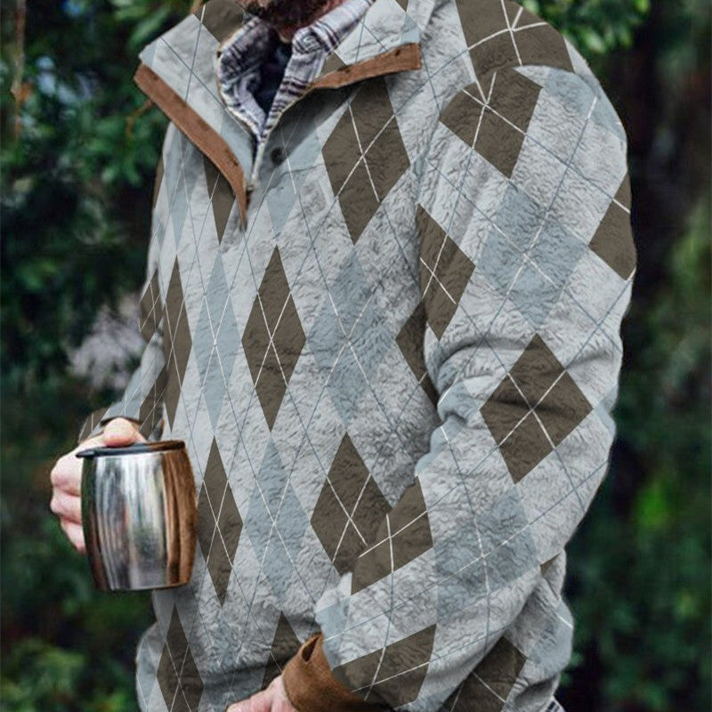 Autumn And Winter Casual Button Pocket Flannel Plush Men's Sweater