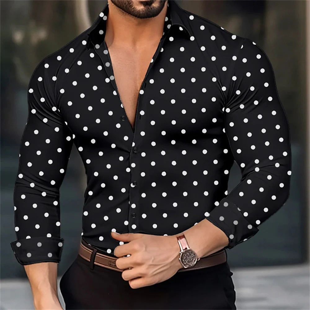 3D Polka-dot Loose-fitting Long Sleeve Printed Shirt