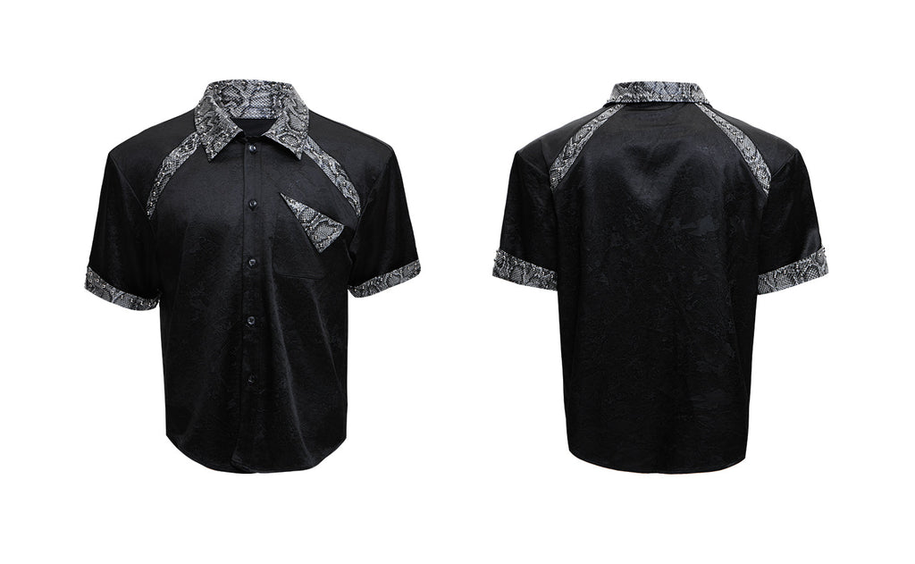 A Niche Snake Patterned Leather Patchwork Shirt With Metal Rivet Design For A Cool Cardigan