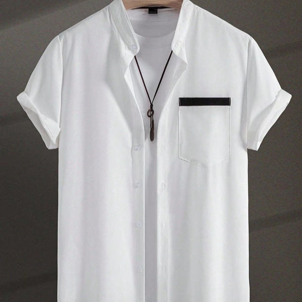 Summer New Men's Color Matching Fashion Short Sleeve Shirt