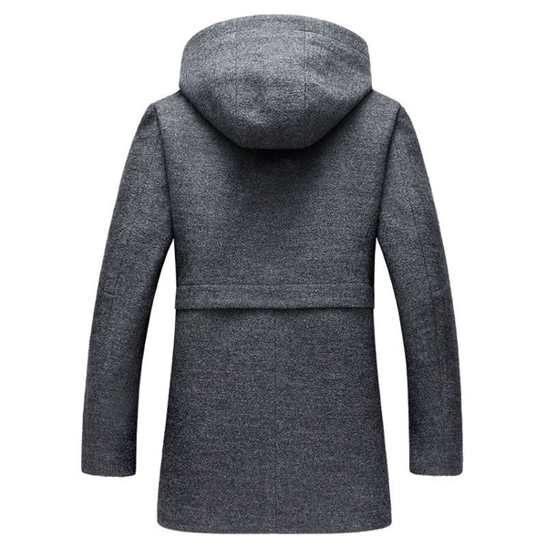 Autumn And Winter Woolen Coat Men's Windbreaker Mid-length Hooded