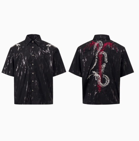 Spine Snake-shaped Shoulder Pad White Shirt Men's Beaded Gold-plated Short Sleeve