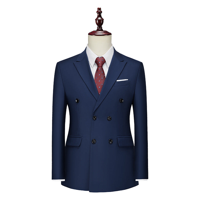 Men's Business Casual Double-breasted Suit Jacket Fashion Solid Color Coat