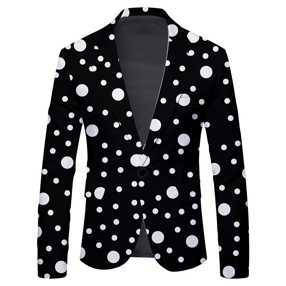 Men's Single Row One Button Polka Dot Printing Casual Suit Jacket