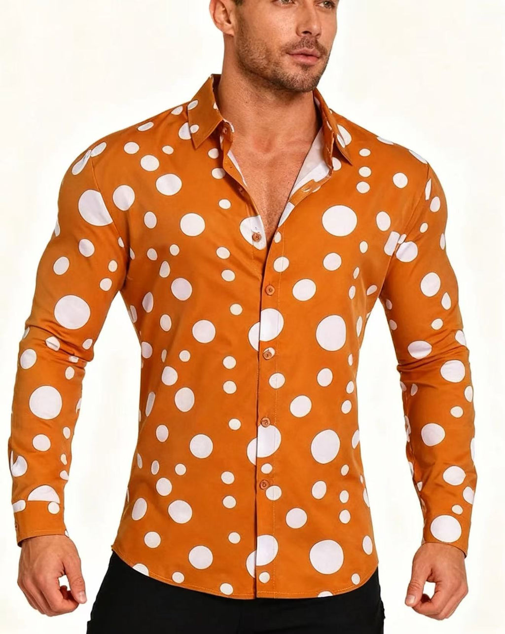 A Casual And Versatile Long-sleeved Shirt With Polka Dot Prints For Teenagers And Men