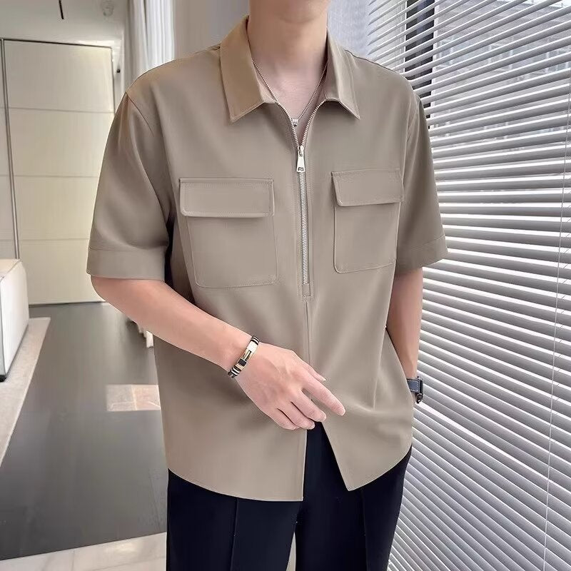 Half Zipper Short Sleeve Shirt Men