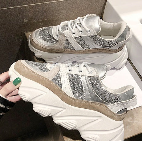 Thick-soled Trendy Shoes Platform Shoes Shiny Rhinestone Old Shoes