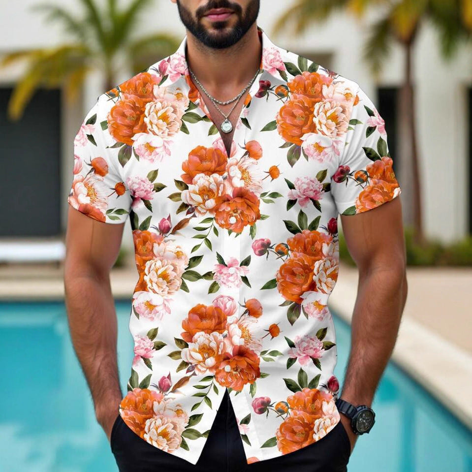 Hawaiian Tropical Floral Printed Casual Men's Shirt