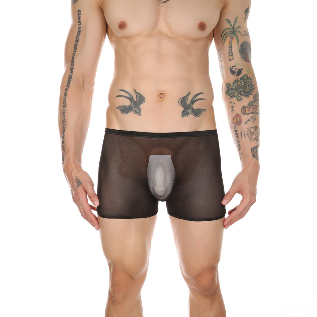 European Size New Mesh Ice Silk Stitching Underwear Heart-shaped Ultra-thin See-through Seamless Boxers