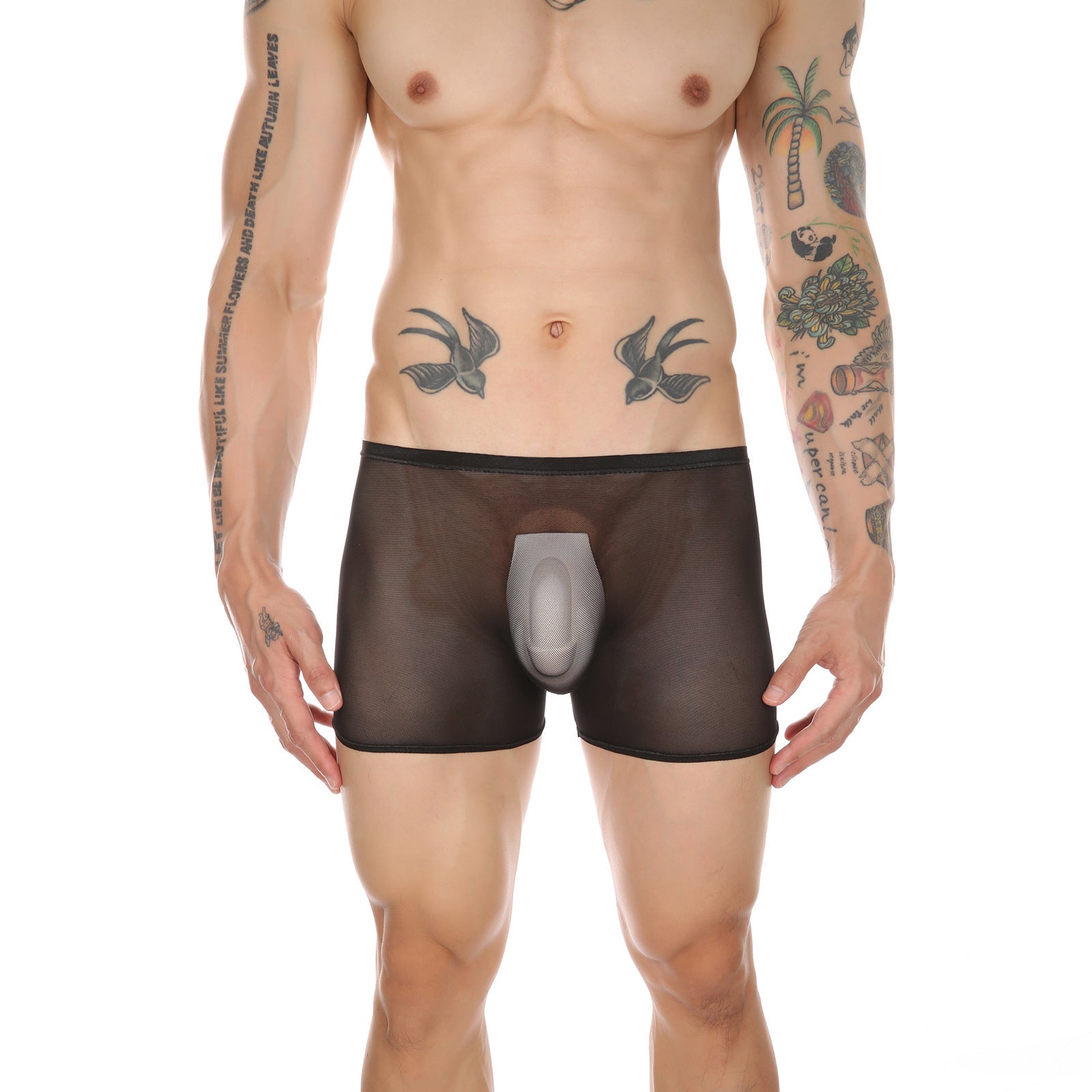 European Size New Mesh Ice Silk Stitching Underwear Heart-shaped Ultra-thin See-through Seamless Boxers