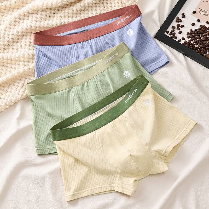 Striped Purified Cotton Men's Underwear Mid-waist Contrast Color