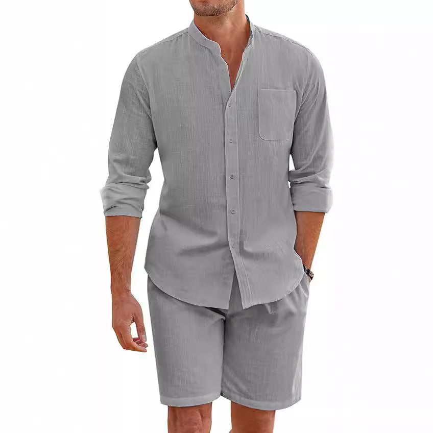Men's Summer Two-piece Polyester Button Shirt