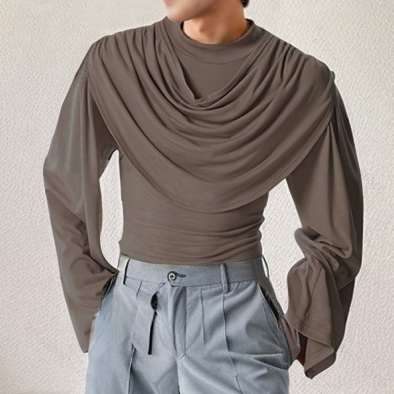 Men's High Collar Slim Fit Long Sleeves Swing Collar T-shirt