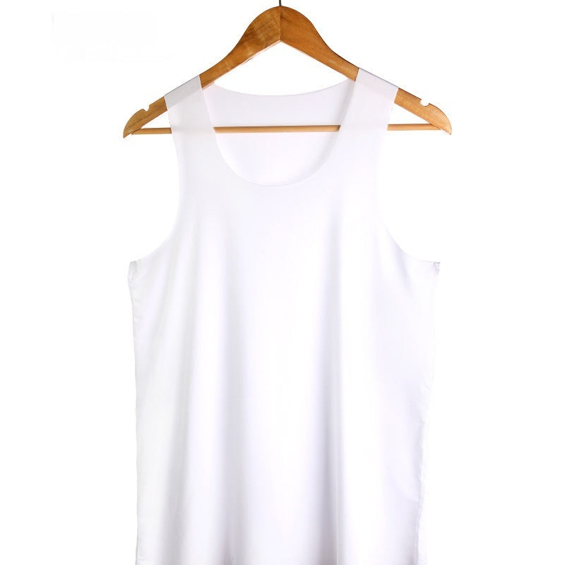 Ice Silk Seamless Men's Vest Round Neck Sleeveless Shirt Wide Shoulder Underwear