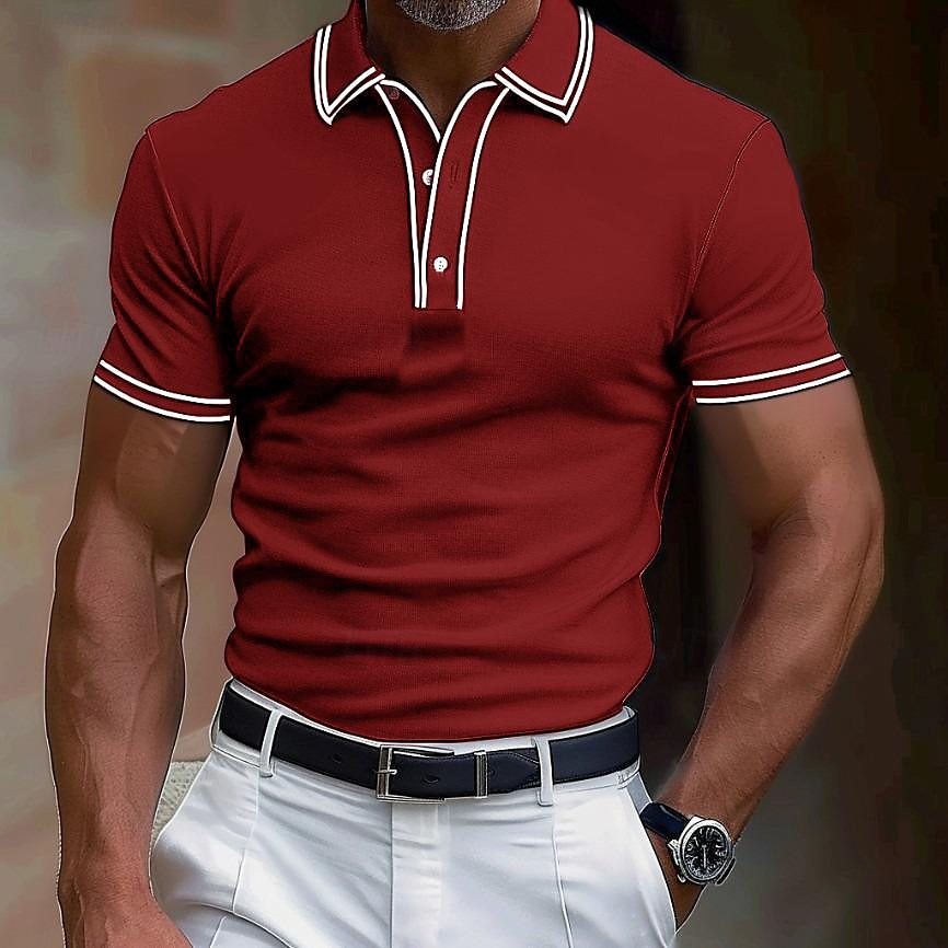 Men's Casual Polo Shirt Lapel Placket Strip T-shirt