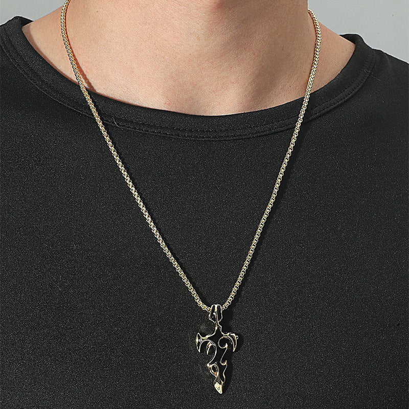 Drop Oil Cross Flame Fashionable Necklace Men