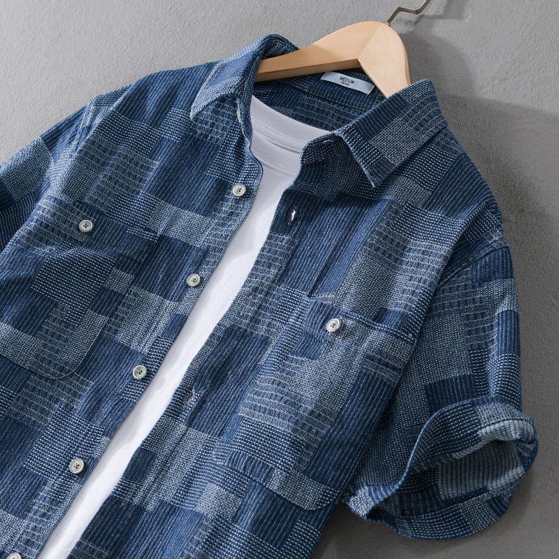 Men's Simple Loose Cargo Denim Short-sleeved Shirt