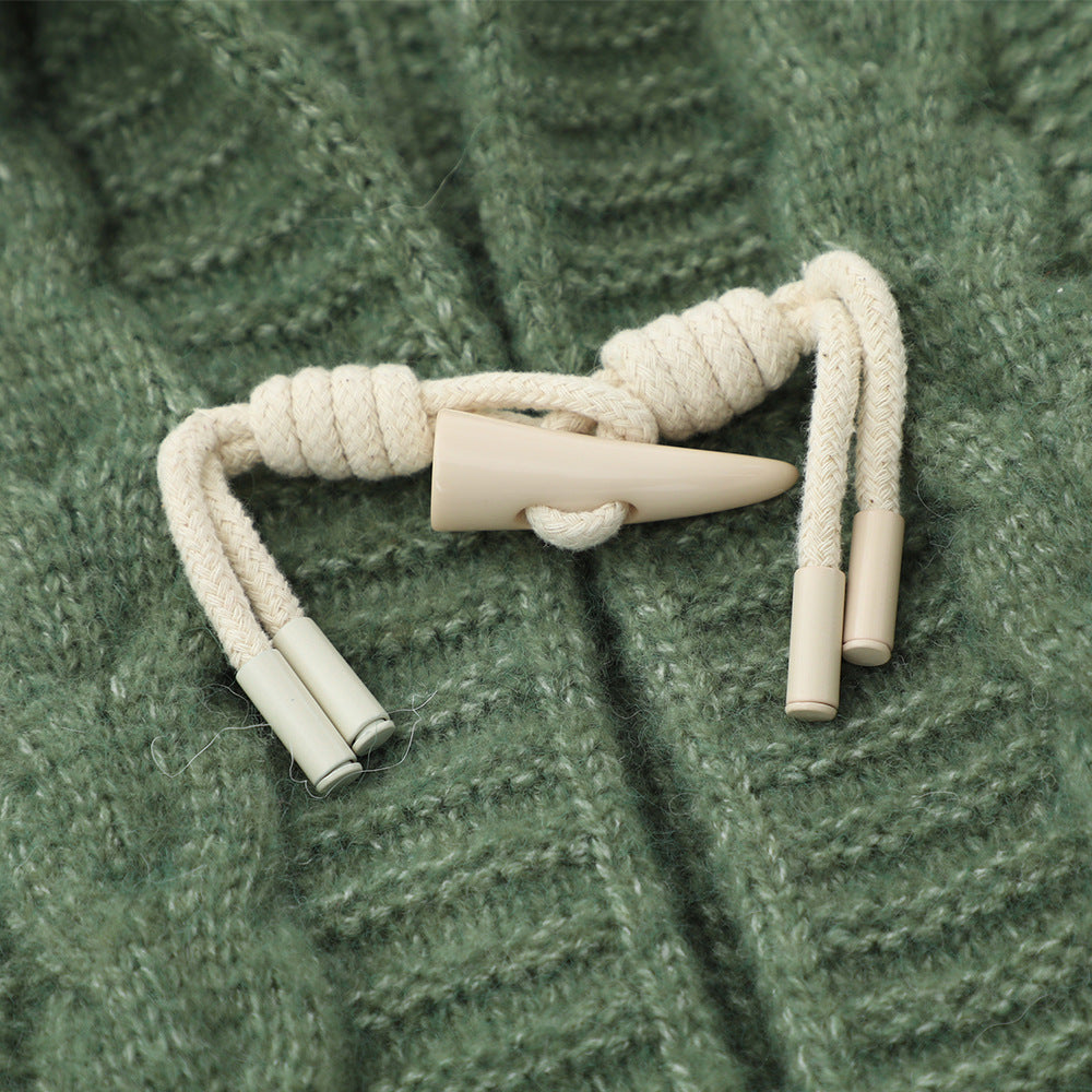 Twist Horn Button Cardigan Hooded Sweater Coat Lazy