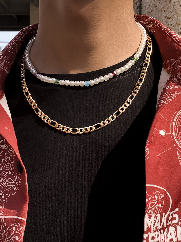 Men's Pearl Metal chain Necklace