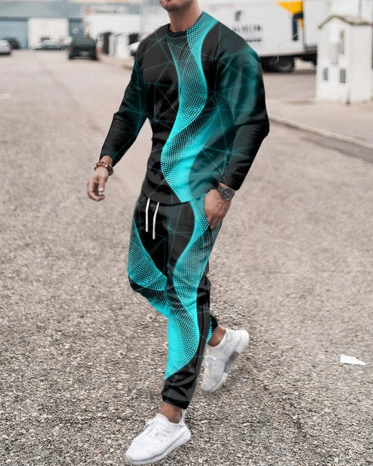 3d Digital Printing Crew Neck Sweater Sports Trousers Suit