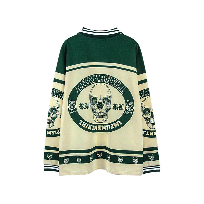 American Retro Skull Print Top Men's Street Pullover Sweater