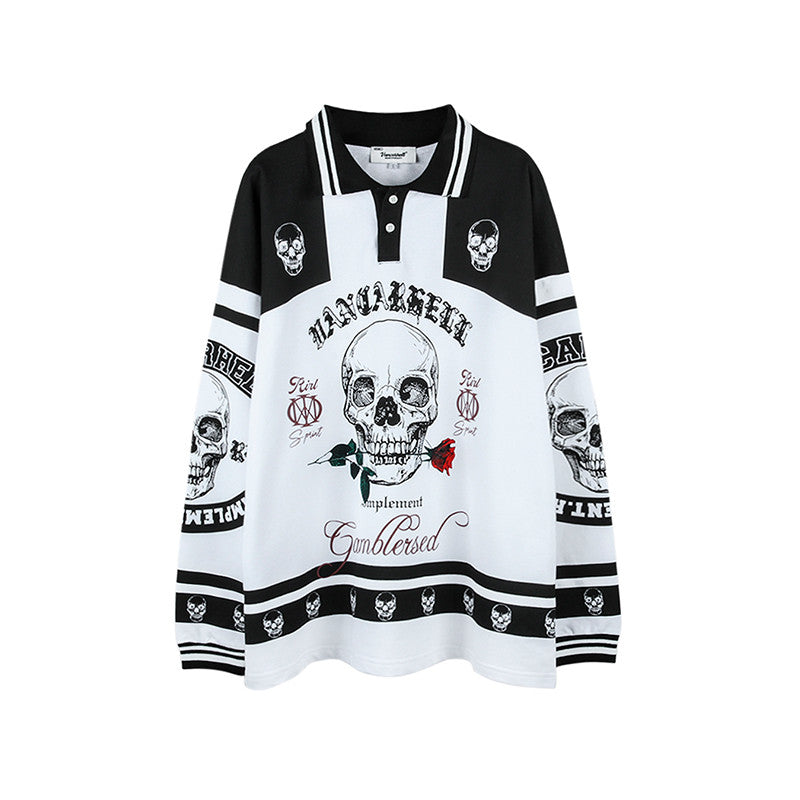 American Retro Skull Print Top Men's Street Pullover Sweater